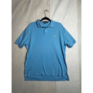 Polo Ralph Lauren Mens Large Blue Short Sleeve Cotton Polo Shirt Yellow Pony L